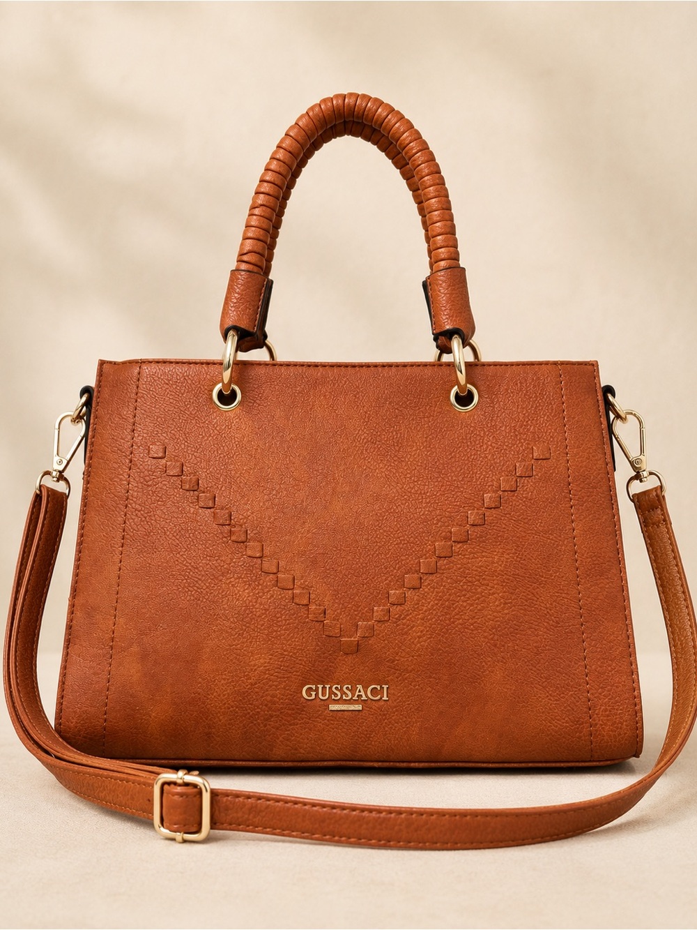 GUSSACI Terracotta Vegan Leather Satchel Bag w/ Removable Shoulder Strap NWT